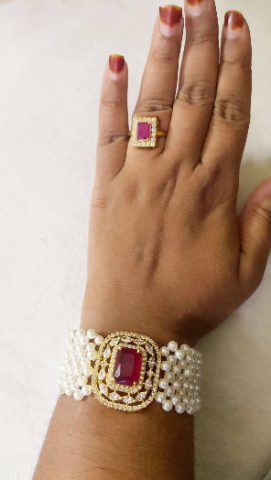 Manek piece jali pearl bracelet with ring