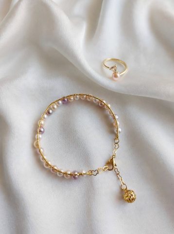 Real pearl kada ring set