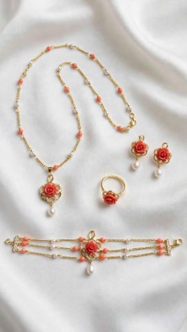 Real coral and pearl full set
