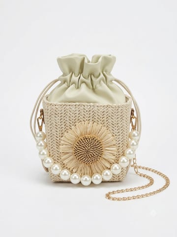 Sunflower Pearl Straw Bucket Bag