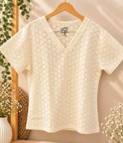Half Sleeves Cream Hakoba Tshirt